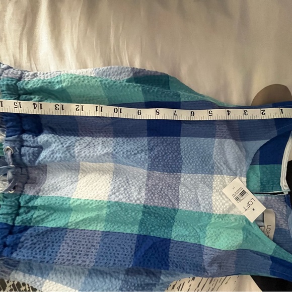 LOFT Plaid Cutout Back Midi Pocket Dress Blue Aqua White Size M. NWT - Picture 11 of 15